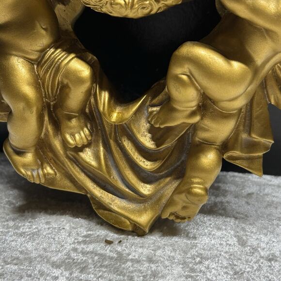 Vintage Cherub Angel Ornate Wall Gold Sconce Shelf Pair (2) - Picture 5 of 7